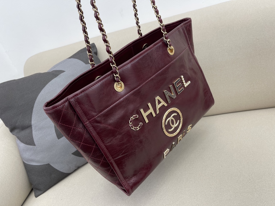 Calfskin Small Shopping Shoulder Bag Tote Bag AS3257 Burgundy 